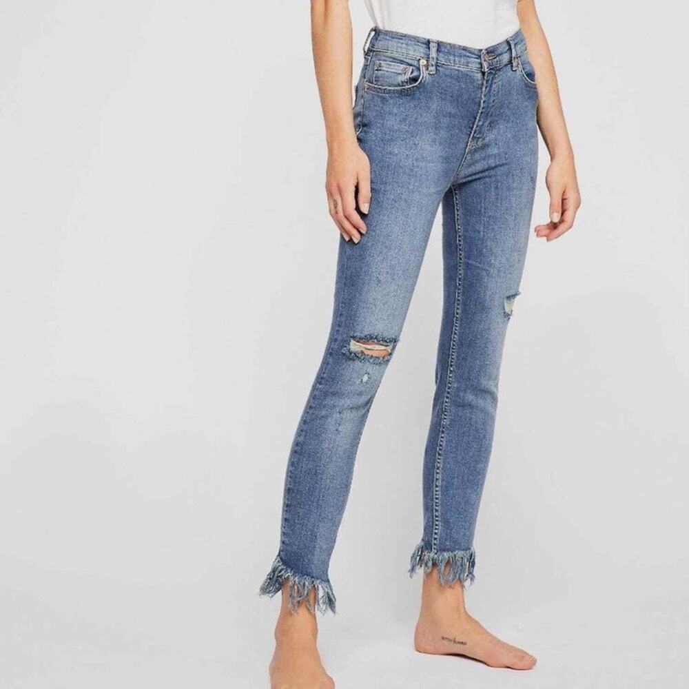 Free People Great Heights High Rise Frayed Skinny Jeans